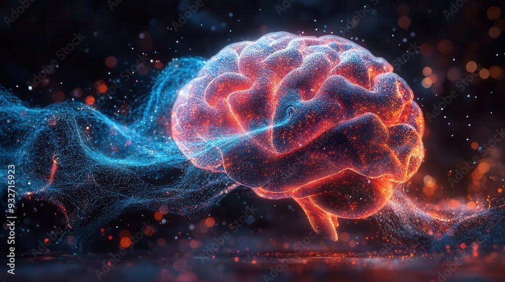 A 3D illustration of a brain emitting colorful waves of energy and light, symbolizing brain activity and the power of thought A 3D illustration of a brain emitting colorful waves of energy and light, symbolizing brain activity and the power of thought