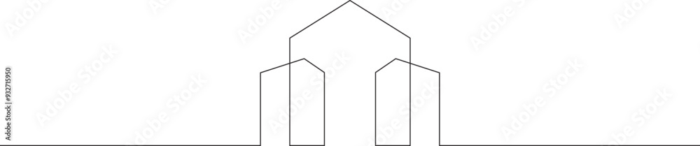 Continuous one line drawing house logo minimal. Construction. Building structure scheme. Home silhouette. Architecture. One continuous line isolated minimal illustration. Continuous one line drawing house logo minimal. Construction. Building structure scheme. Home silhouette. Architecture. One continuous line isolated minimal illustration.