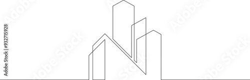 Continuous one line drawing house logo minimal. Construction. Building structure scheme. Home silhouette. Architecture. One continuous line isolated minimal illustration.