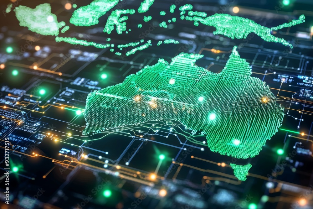 Fototapeta premium Digital map of australia network connectivity created with generative ai