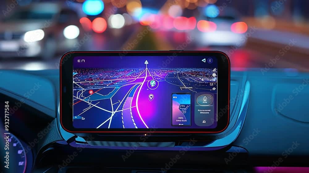 empty screen blank display of car dashboard smartphone mobile holder using navigation gps maps system concept 