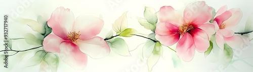 Organic forms, abstract floral patterns with delicate outlines, soft pinks and greens, natural elegance, Watercolor style