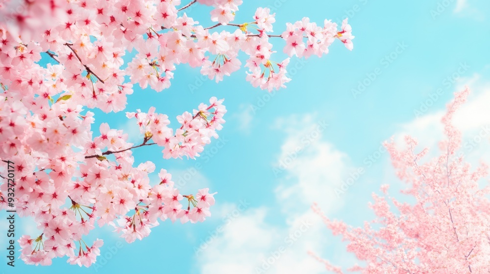 Pink Cherry Blossom Tree Against a Blue Sky Pink Cherry Blossom Tree Against a Blue Sky