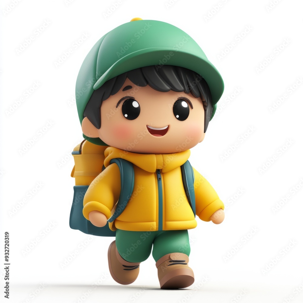 3D character. Happy explorer boy wearing a green hat. 3D character. Happy explorer boy wearing a green hat.