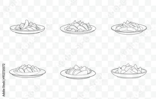 Print Fajitas Line Art Vector Set of Traditional Mexican Dish with Peppers Onions and Tortillas in a Unique Minimalist Style