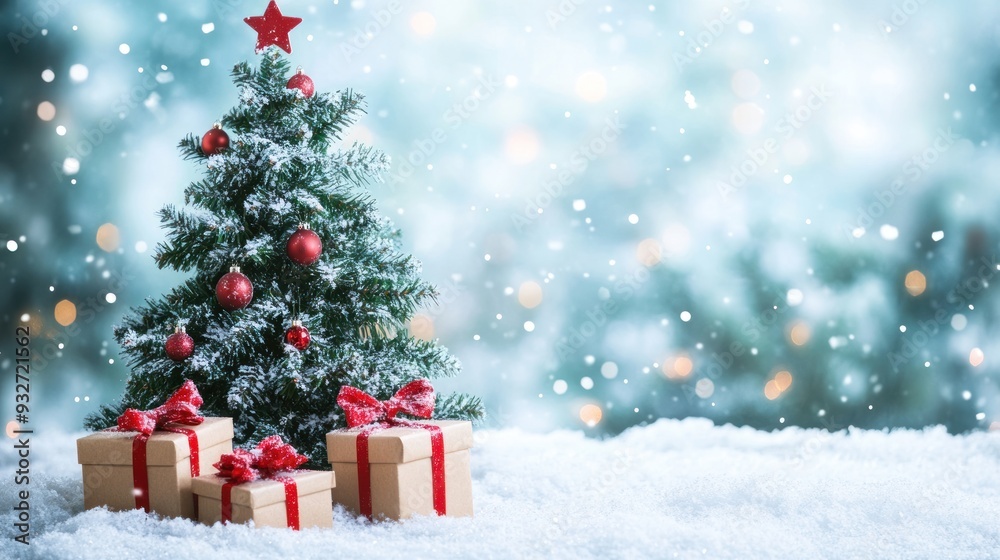 Obraz premium Snowy Christmas Tree with Presents