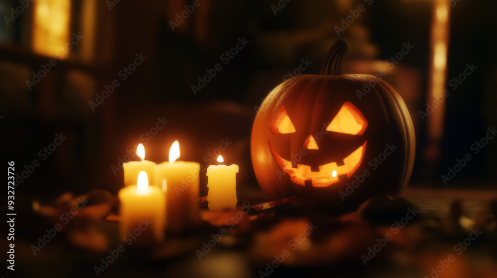 Halloween pumpkin lantern with candles. A spooky photo of an orange pumpkin. For festive celebration, Halloween background with copy Halloween pumpkin lantern with candles. A spooky photo of an orange pumpkin. For festive celebration, Halloween background with copy