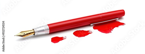 Pen with red ink, on the white background photo