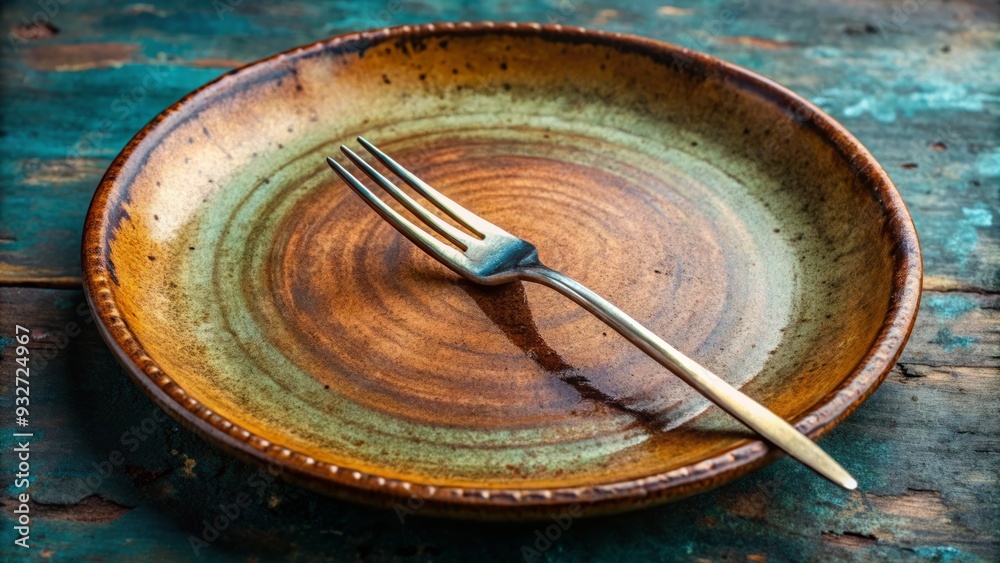 Fototapeta premium Fork resting on imperfect ceramic plate