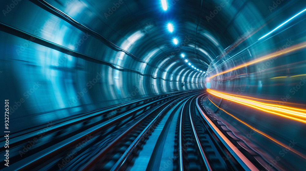 Motion blur of train moving inside tunnel Motion blur of train moving inside tunnel