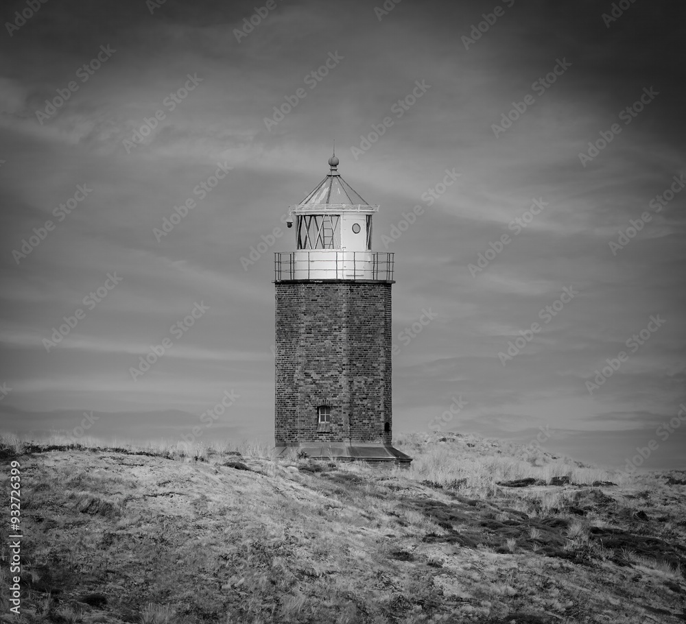 The lighthouse of Kampen/Sylt in a black and white photo