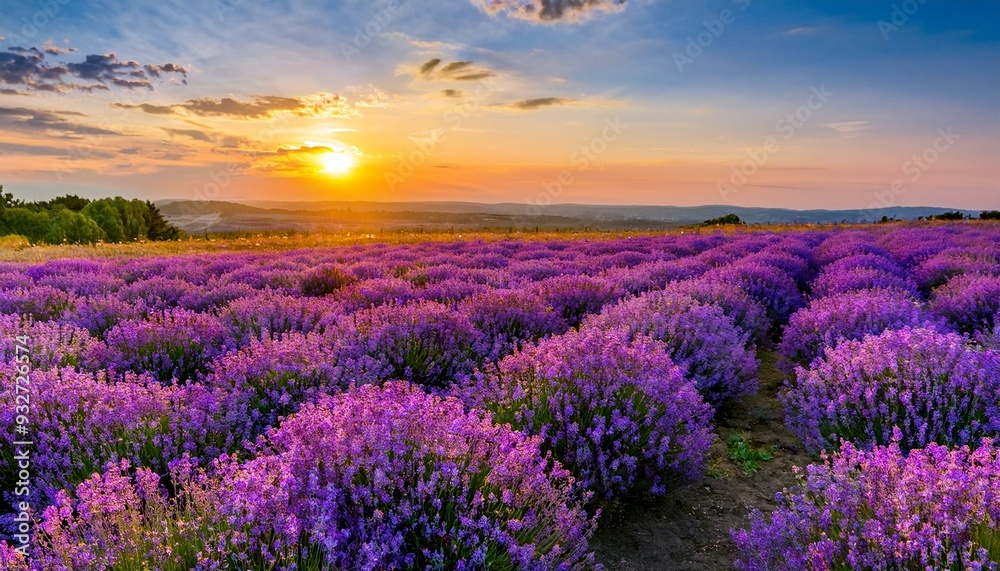Fototapeta premium Lavender field Summer sunset landscape