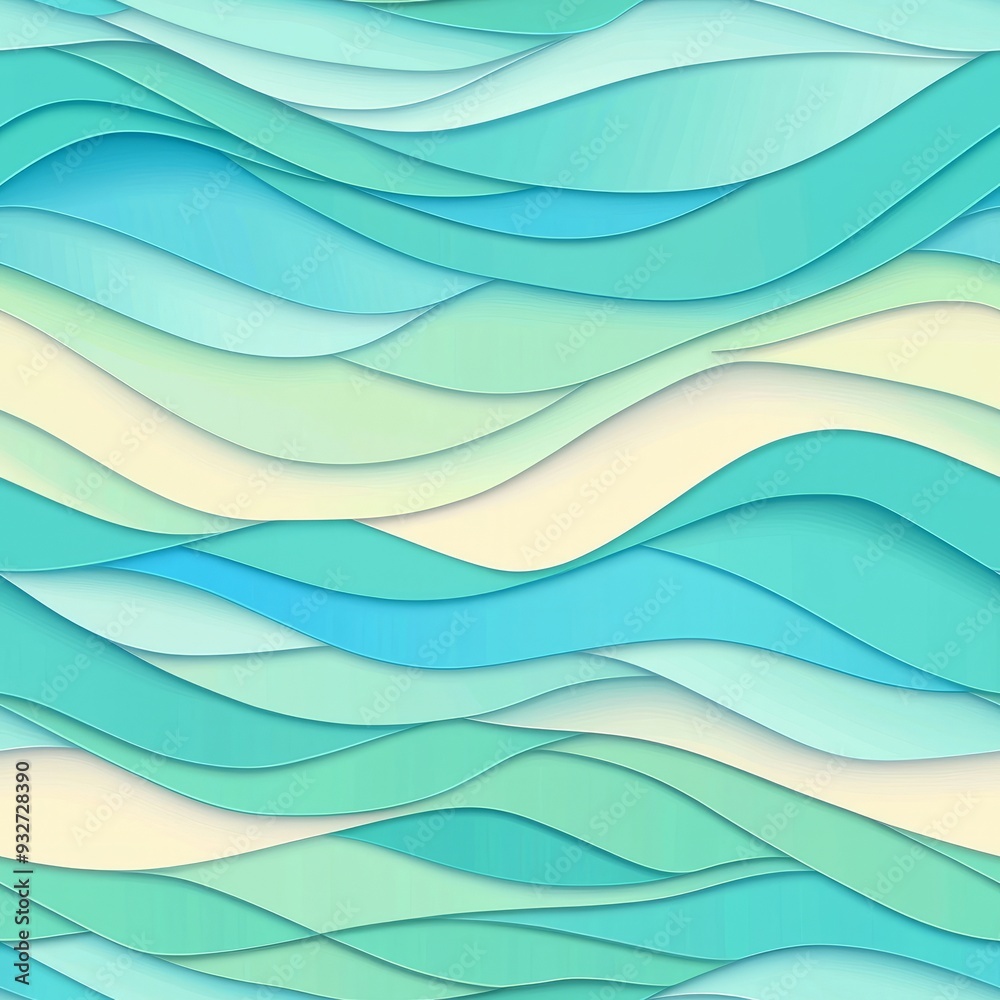 Obraz premium Seamless pattern of pastel ombre waves transitioning from mint green to light blue
