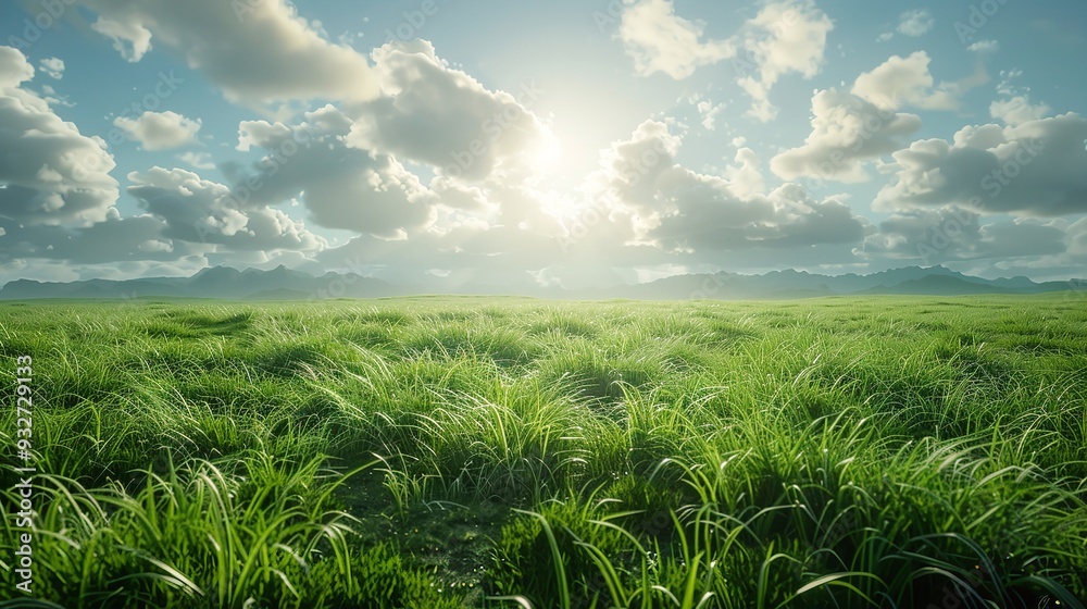 Natural landscape of a green seeded field on a sunny day. Sprouted sprouts on an agricultural field. Natural landscape of a green seeded field on a sunny day. Sprouted sprouts on an agricultural field.