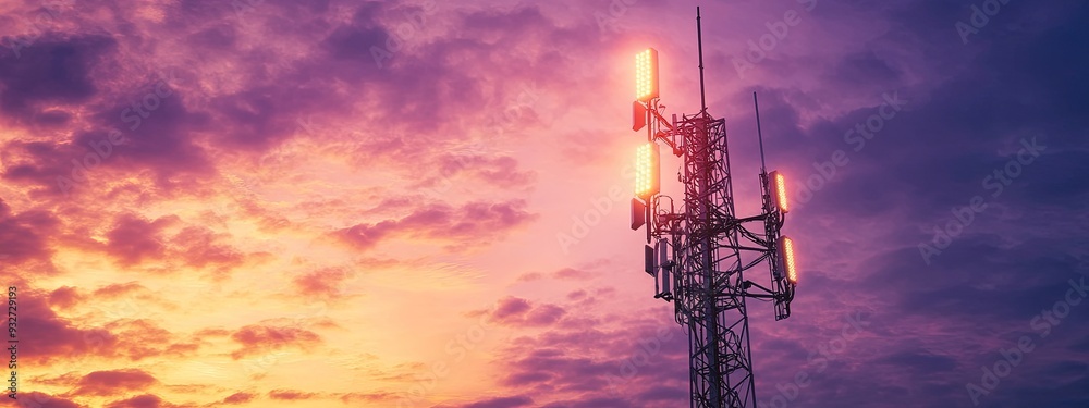 5G tower, digital signal waves, bright neon lines, overcast lighting 5G tower, digital signal waves, bright neon lines, overcast lighting