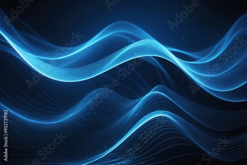 Digital artwork of vibrant blue wavy lines on dark background