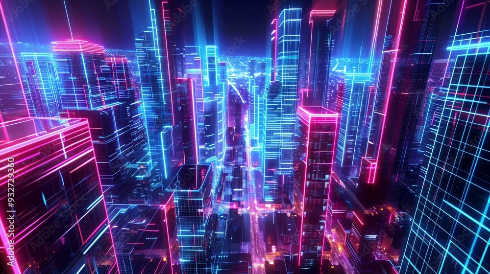 Obraz premium Neon Nights. Futuristic cityscape concept