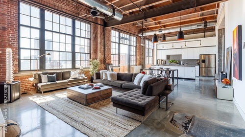 Modern Industrial Charm. Urban Loft Apartment with Exposed Brick Walls