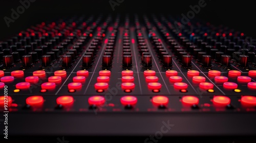 Mixing console with illuminated buttons and clean background