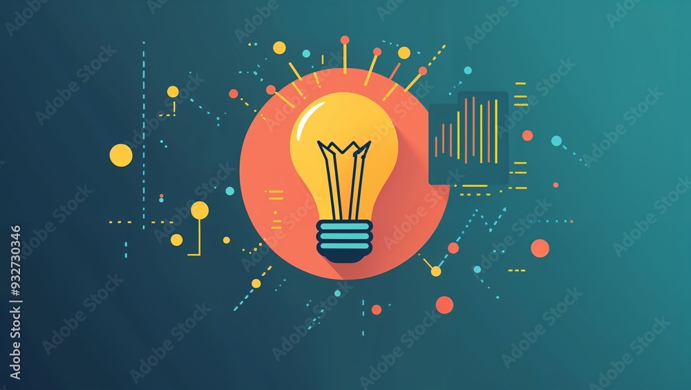 An Energetic Representation of Creativity: A Bright Lightbulb Surrounded by Colorful Patterns and Data Graphs, Symbolizing Innovation and Inspired Ideas in a Modern Context. An Energetic Representation of Creativity: A Bright Lightbulb Surrounded by Colorful Patterns and Data Graphs, Symbolizing Innovation and Inspired Ideas in a Modern Context.