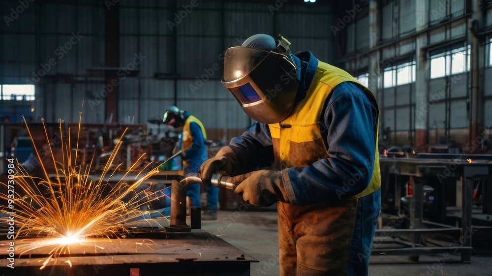 Welding work with metal construction at busy metal face Welding work with metal construction at busy metal face