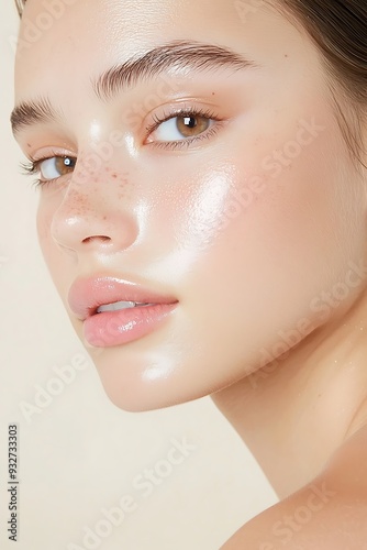 Model with Pearl Earrings in Pink Dress