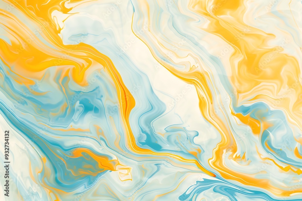 Abstract background with a swirling liquid marble pattern in pastel blue and yellow colors, on a white background, Abstract background with a swirling liquid marble pattern in pastel blue and yellow colors, on a white background,