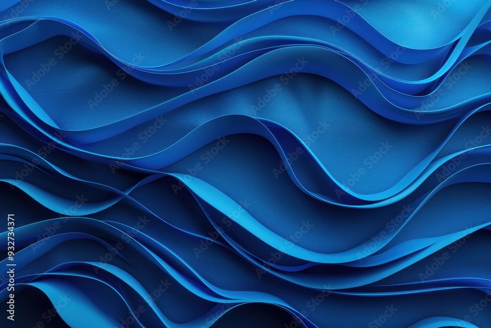 Obraz premium Abstract Blue Wavy Pattern, a contemporary design featuring flowing blue waves, evokes a sense of tranquility and fluidity, ideal for modern interior decor or digital backgrounds.