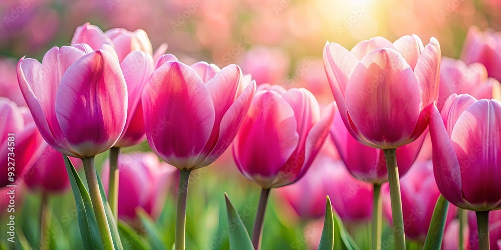 Fototapeta premium Close up of beautiful pink tulips in full bloom