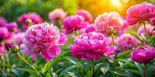 Vibrant blooming peonies in a garden