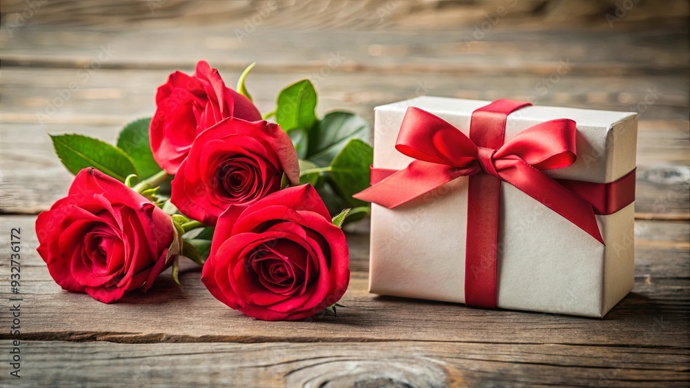 Valentine's Day card with gift box and rose flowers, perfect for showing love and appreciation