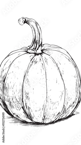 Outline pumpkin hand draw with brush style isolated White Background vector
