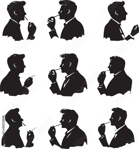 Cameo man smoking black silhouette