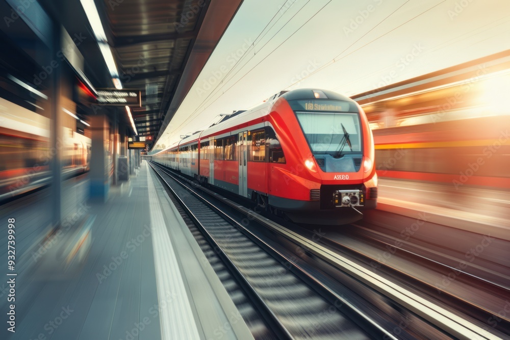 High-Speed Train Departing Station Platform High-Speed Train Departing Station Platform