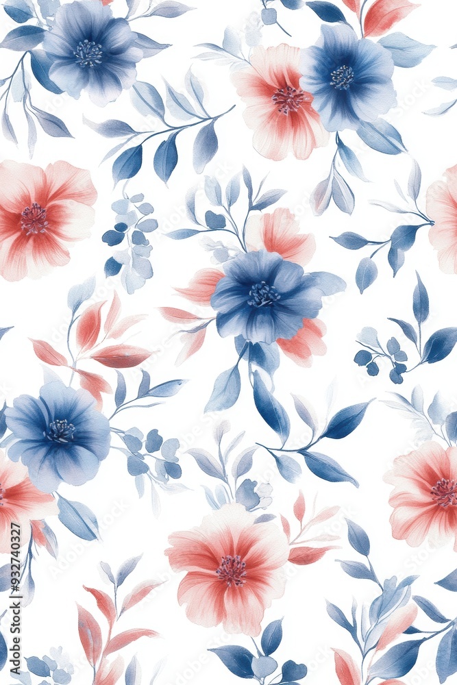 damask pattern featuring intricate floral motifs, seamlessly flowing in a Watercolor style