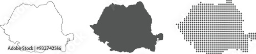 Romania map detailed in outline, grey color, dotted style.