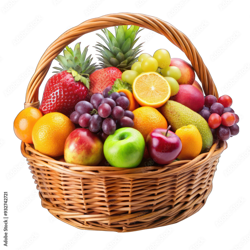Mix fruit in wood basket isolated on transparent background Mix fruit in wood basket isolated on transparent background