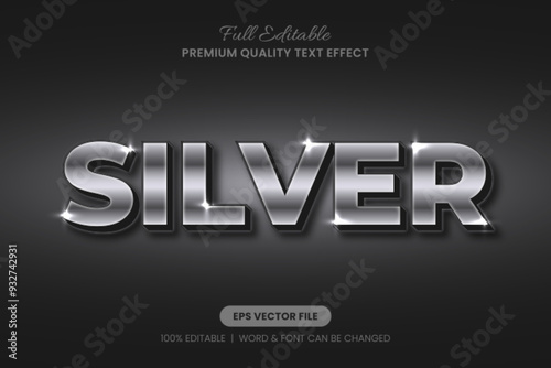 Silver Metallic editable text effect,font graphic style Ideal for graphic design projects requiring a premium metallic look