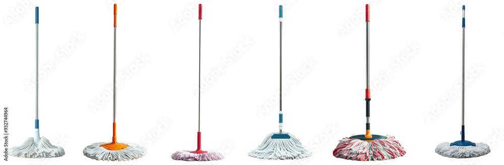 set of house cleaning mops isolated on transparent background.generative AI set of house cleaning mops isolated on transparent background.generative AI
