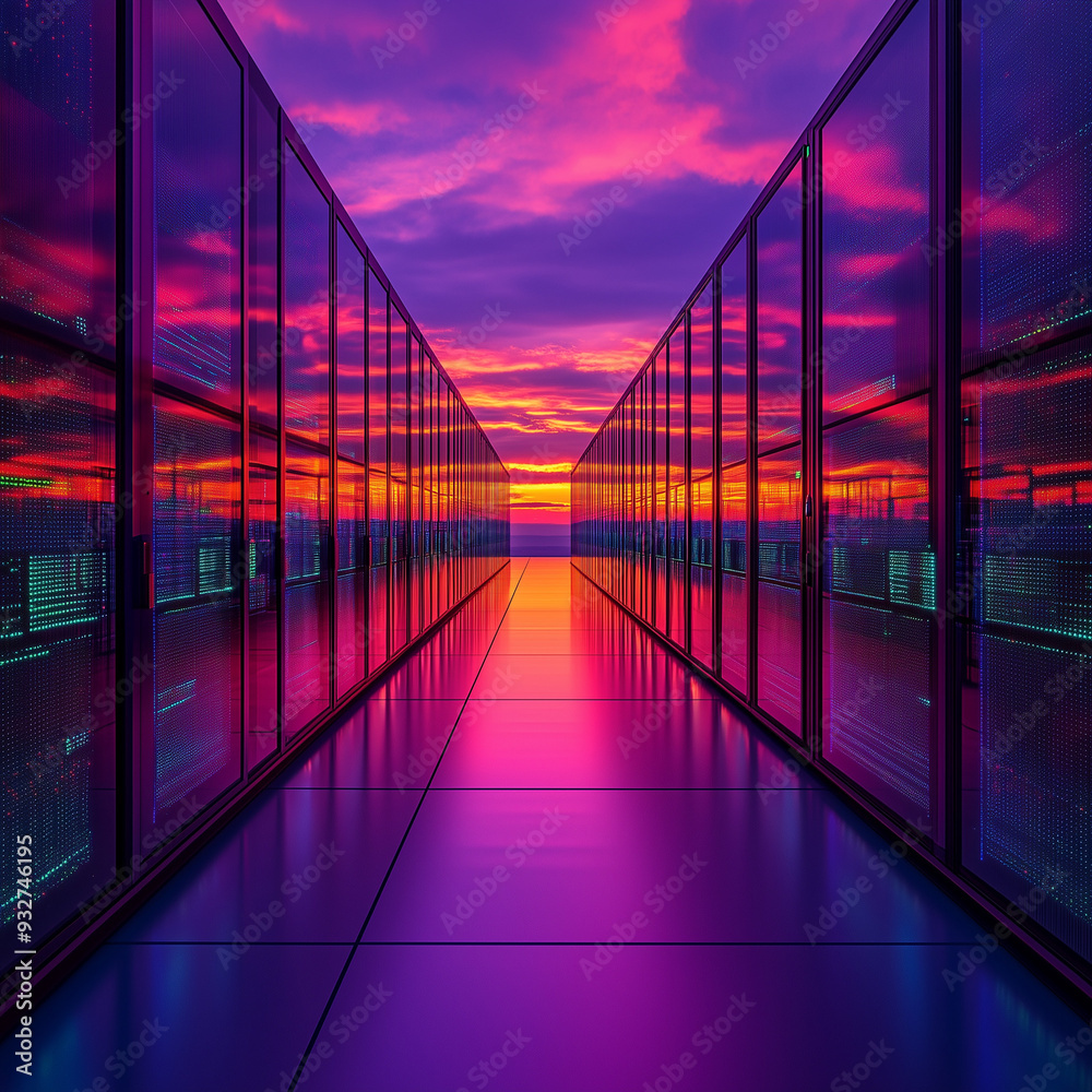 Obraz premium Mass Server racks in Hugh server room data center