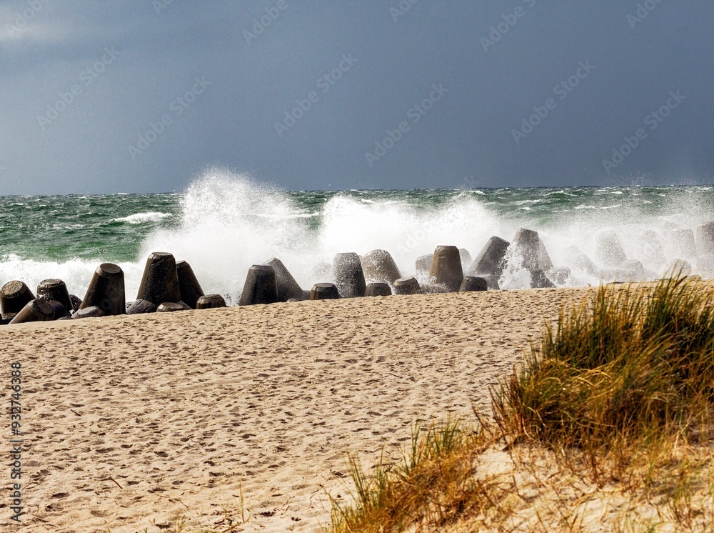 Coastal protection during storms by the tetrapods on the island of Sylt