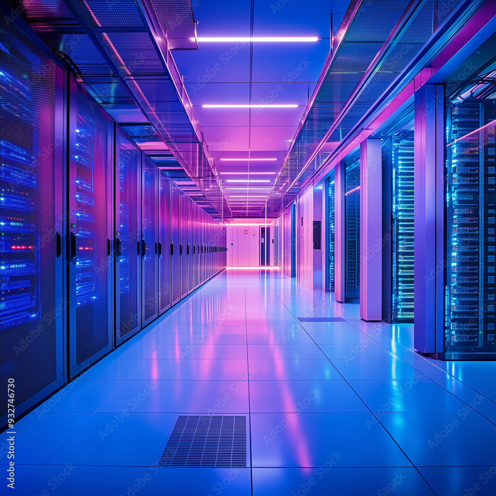 Mass Server racks in Hugh server room data center