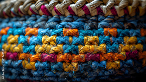 Close-up of Multicolored Woven Basket Texture - Illustration