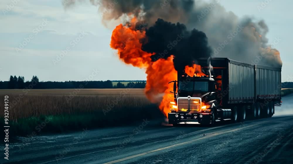 Burning truck on the road. A faulty fuel system or electrical wiring caused the fire. FHD video. Burning truck on the road. A faulty fuel system or electrical wiring caused the fire. FHD video.