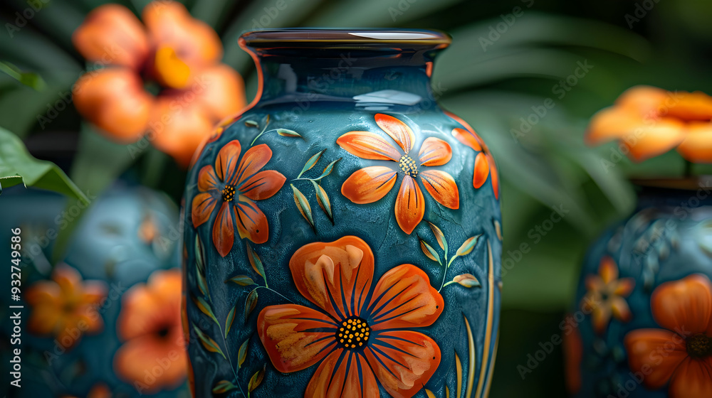 Floral Patterned Blue Vase Illustration Floral Patterned Blue Vase Illustration