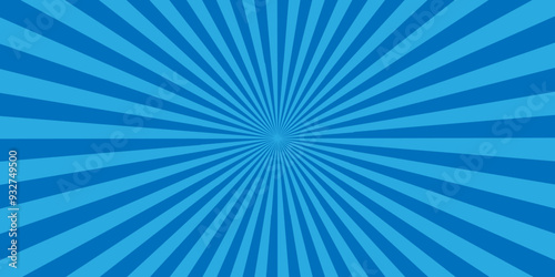 Minimal sunrise radiate striped geometric circus light sunburst ray vector backdrop texture background. blue retro poster shine spiral template design.	
