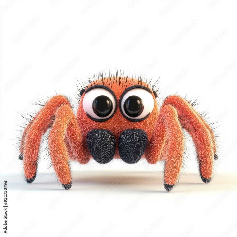 3D cartoon illustration of a cute black spider on a white background 3D cartoon illustration of a cute black spider on a white background