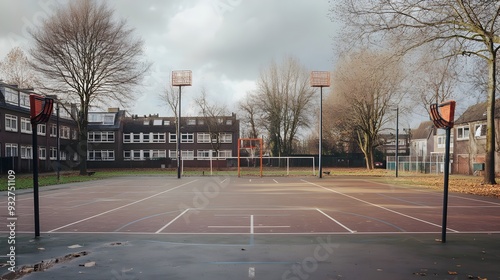 Outdoor Korfball Court with Baskets on Poles and Clearly Marked Playing Area for Team Sports Competition and Recreation photo