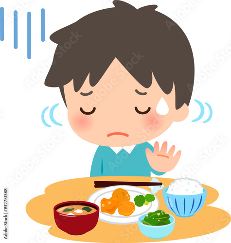 料理に手を付けず首を横に振る男性、食欲不振