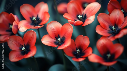 Close-up of red tulips in bloom.